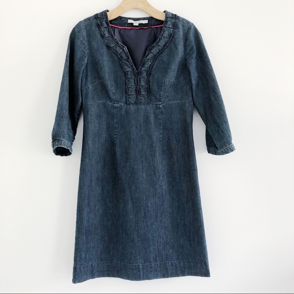 Boden Denim Dress With Ruffle Collar